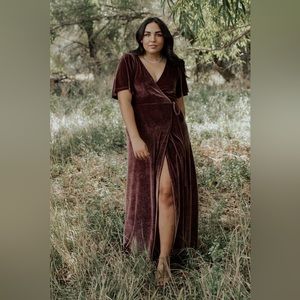 Baltic Born Meghan Velvet Wrap Maxi Dress, Size XS, Dusty Plum